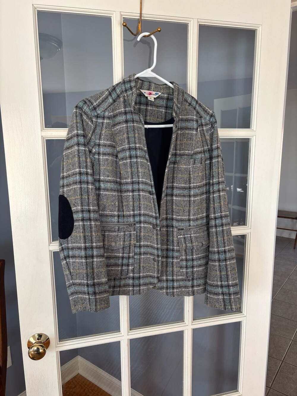 L.L.Bean Signature Plaid Wool Blend Field Jacket with Elbow Patches, Size M